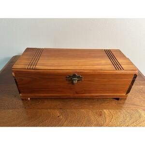 Vintage Cedar Keepsake Box Mini Chest Dovetail Corners Brass Clasp